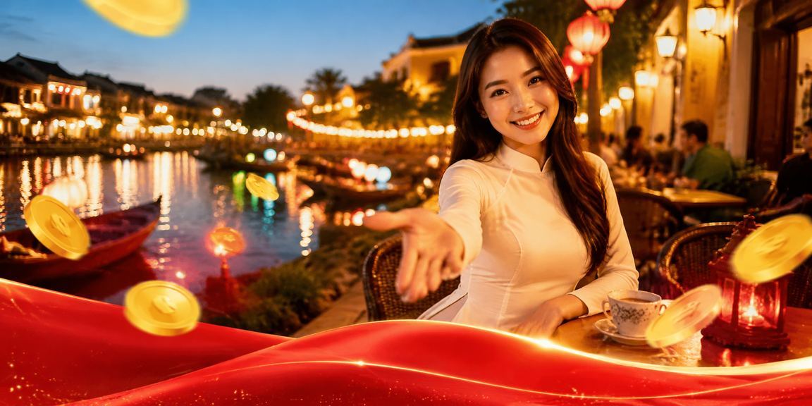 Người dùng tại Hội An kiểm tra cashback và thưởng hoàn tiền trong không gian cà phê yên tĩnh